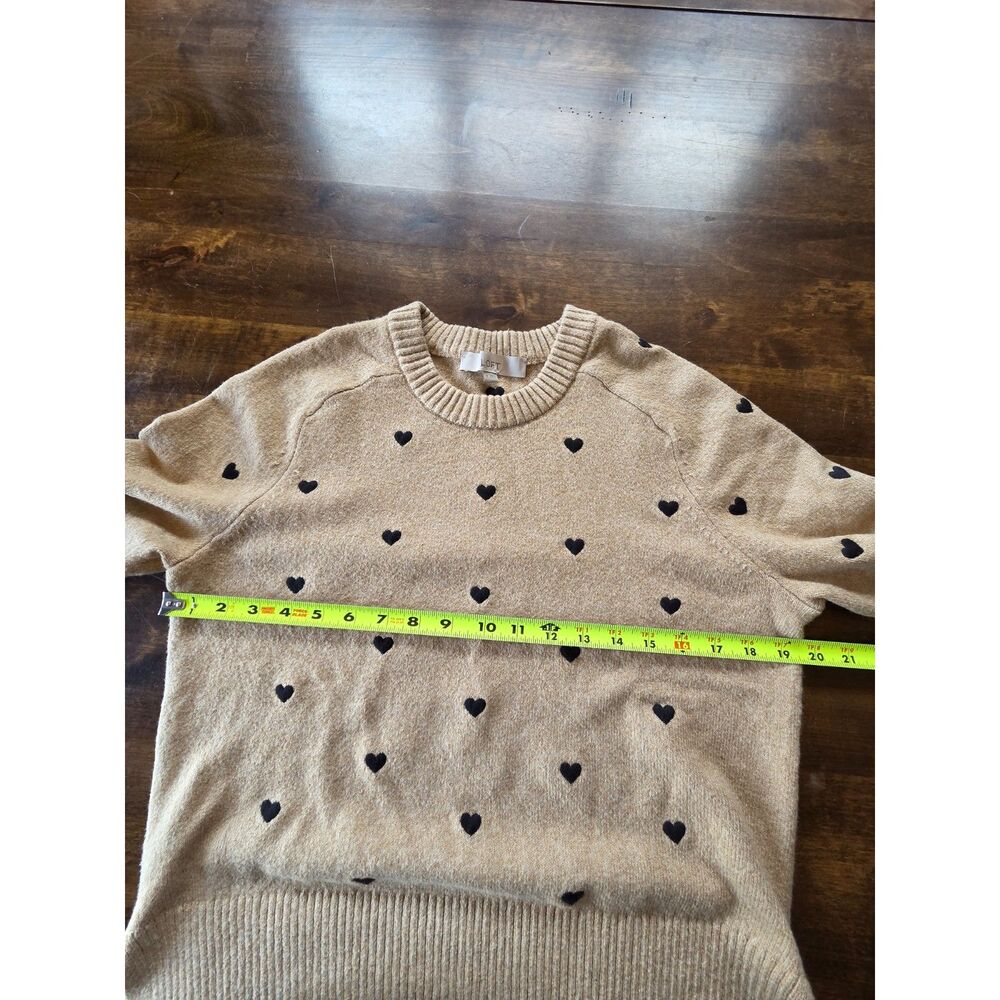 LOFT Heart Print Sweater Medium Beige Black Hearts Cozy Cottagecore Knit - Picture 6 of 8